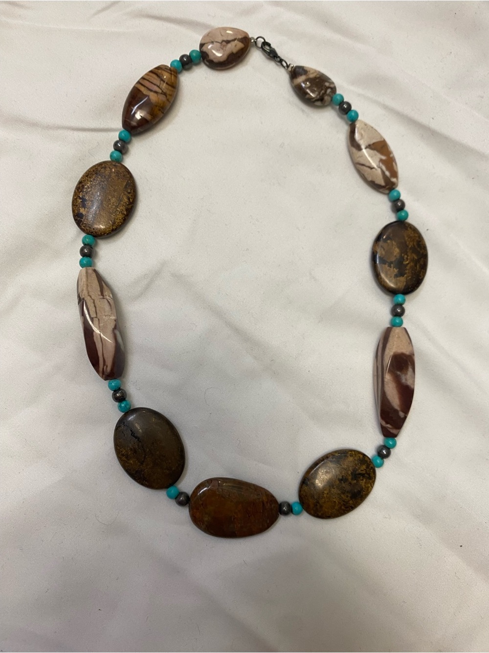 Studio Barse Brown and Turquoise Oval Bead Necklace